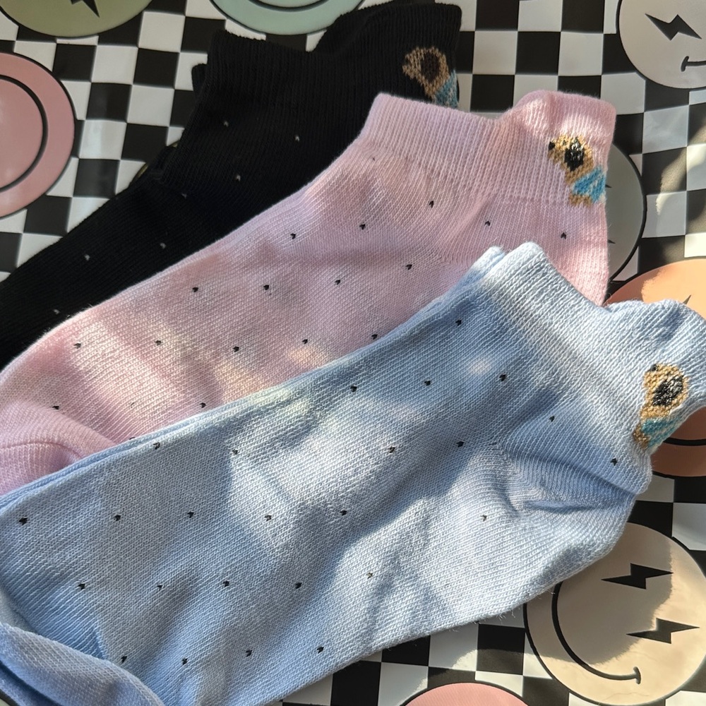New Set of 3 Dachshund Ankle Socks - Black, Pink, and Blue